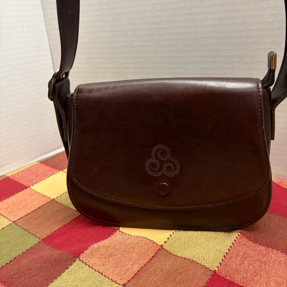 Aran Woollen Mills Brown Irish Leather Celtic Triskele Shoulder Saddle Bag
